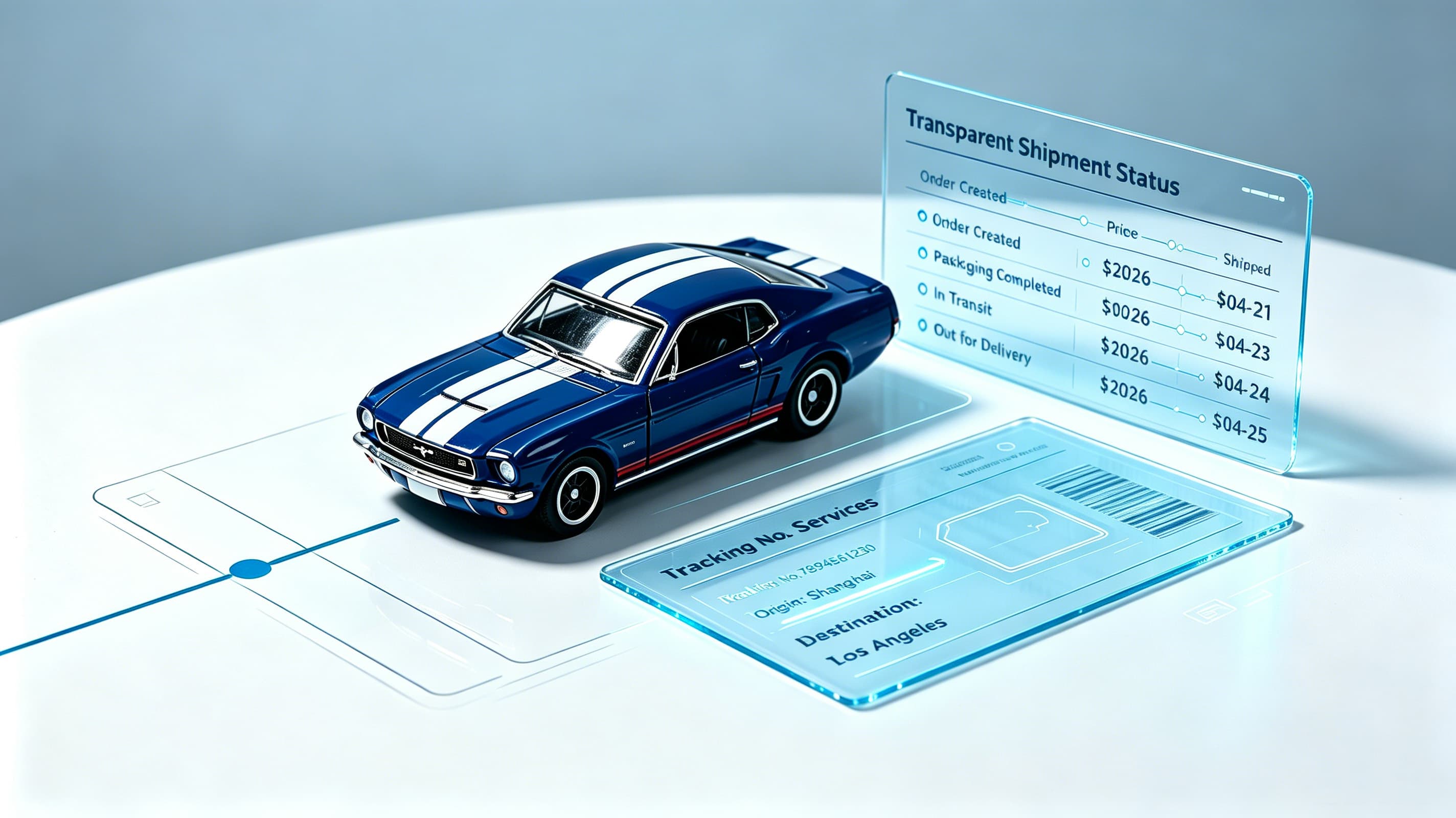 Transparent shipment status panel and tracking number card