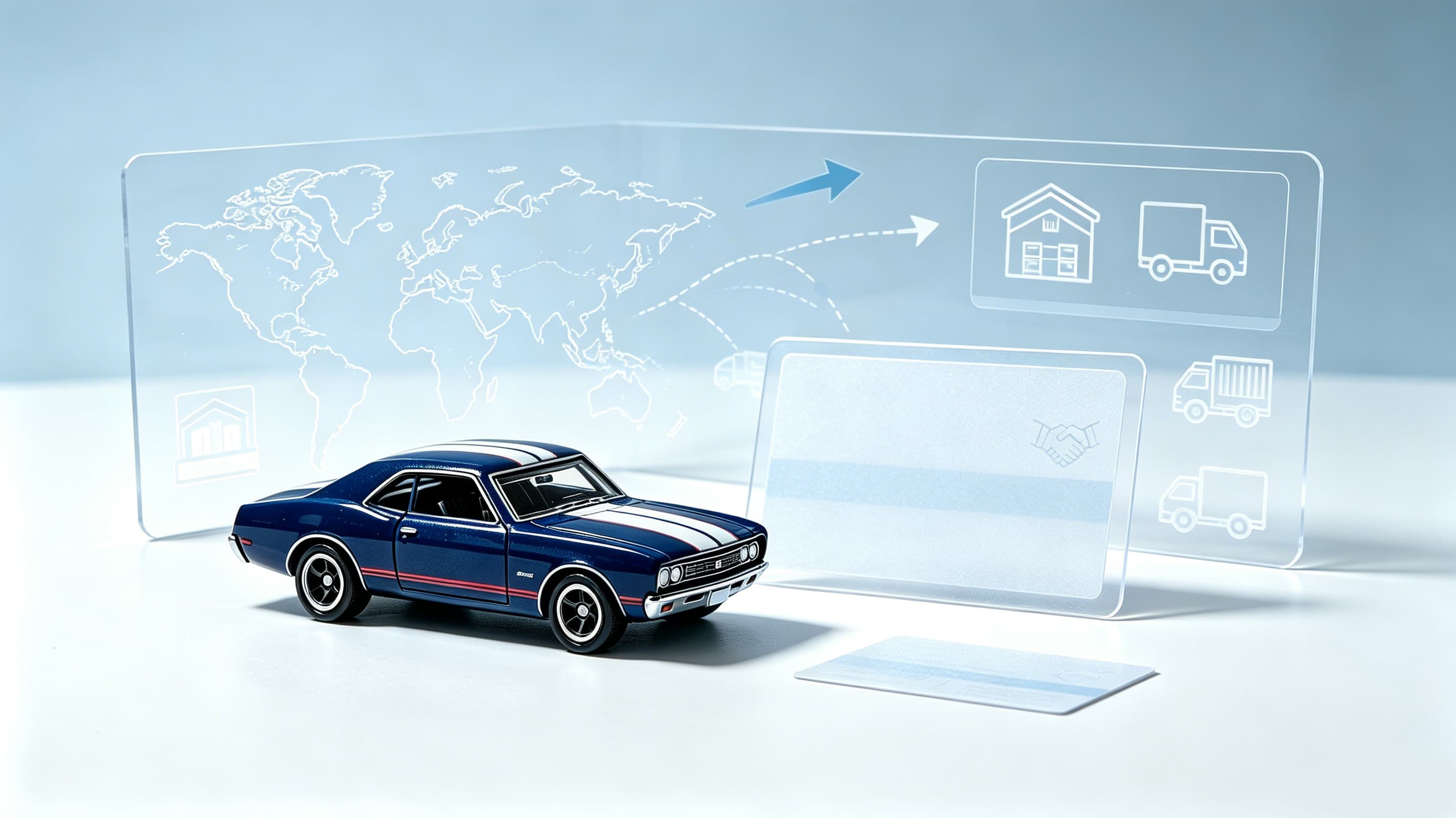 Global logistics route display with delivery icons